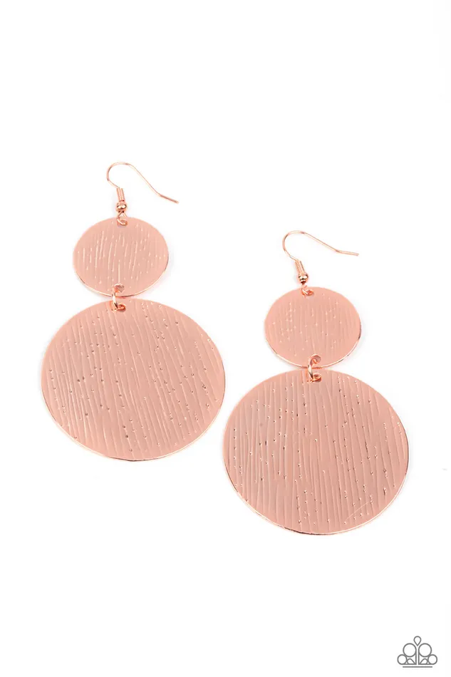 Earrings All Eyes On U Jewelry Paparazzi Accessories Status CYMBAL Copper Paparazzi Earrings