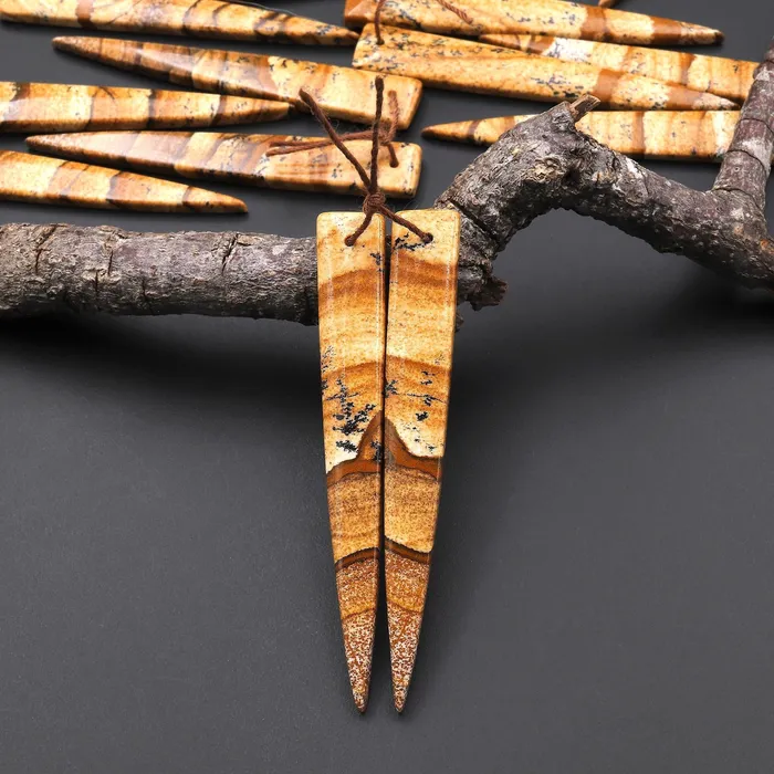 Earrings Intrinsic Trading AAA Drilled Natural Scenic Picture Jasper Oblong Triangle Dagger Earring Cabochon Matched Gemstone Bead Pair A5 Earrings Intrinsic Trading AAA Drilled Natural Scenic Picture Jasper Oblong Triangle Dagger Earring Cabochon Matched Gemstone Bead Pair A5