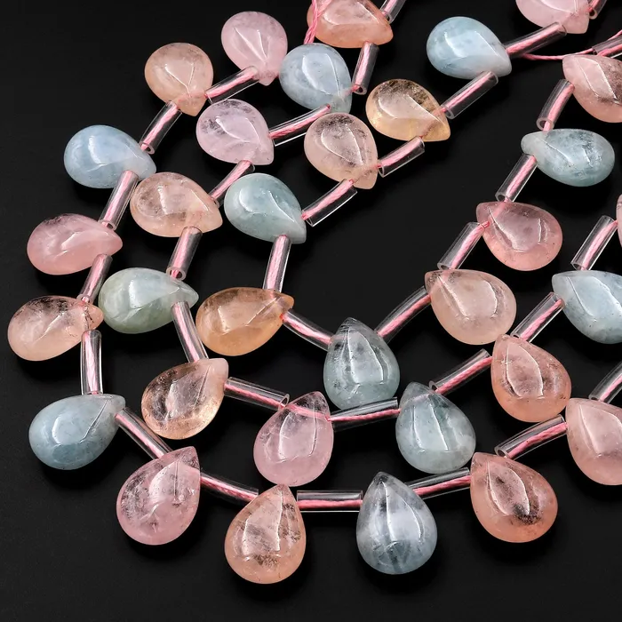 Earrings Intrinsic Trading AAA Natural Blue Aquamarine Pink Morganite Smooth Teardrop Beads 12mm 14mm Good for Earrings 8 Strand