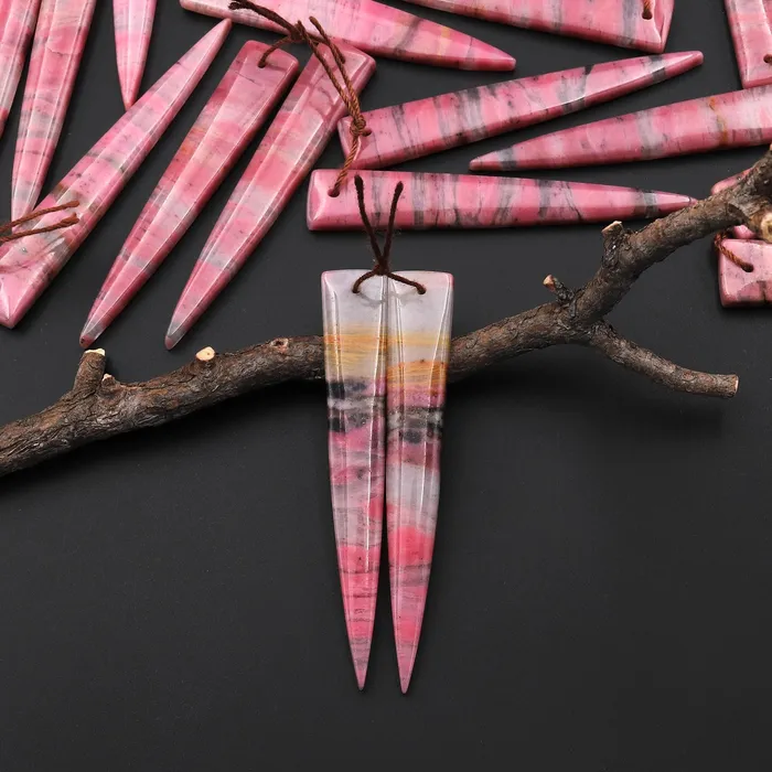 Earrings Intrinsic Trading AAA Natural Pink Rhodonite In Quartz Earring Pair Long Dagger Triangle Drilled Matched Gemstone Beads A8 Earrings Intrinsic Trading AAA Natural Pink Rhodonite In Quartz Earring Pair Long Dagger Triangle Drilled Matched Gemstone Beads A8