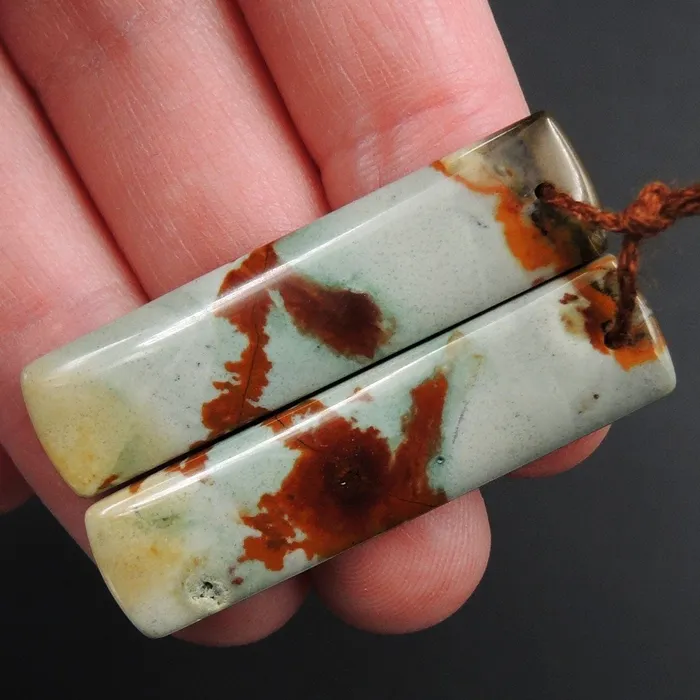 Earrings Intrinsic Trading Drilled Natural Owyhee Picture Jasper Earring Pair Gemstone Drilled Cabochon Cab Pair Rectangle Matched Earring Bead Pair From Oregon E3375