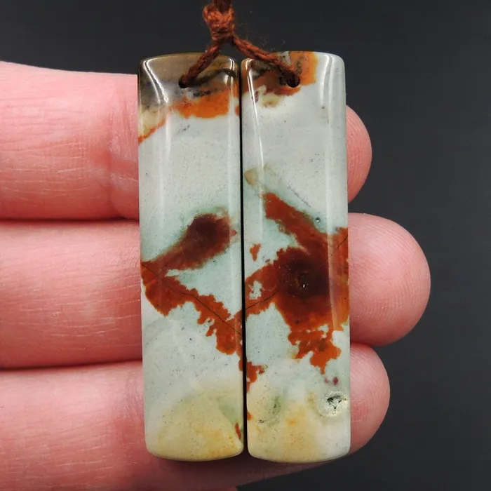Earrings Intrinsic Trading Drilled Natural Owyhee Picture Jasper Earring Pair Gemstone Drilled Cabochon Cab Pair Rectangle Matched Earring Bead Pair From Oregon E3375