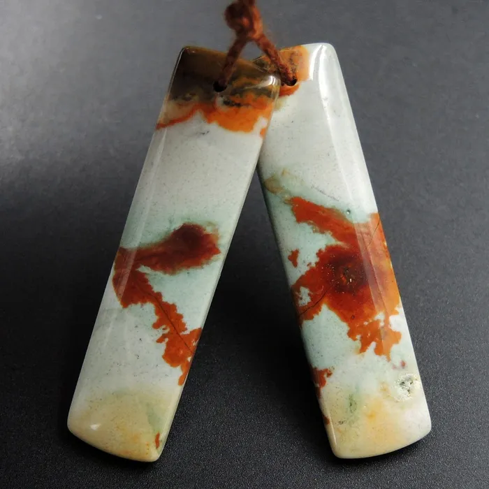 Earrings Intrinsic Trading Drilled Natural Owyhee Picture Jasper Earring Pair Gemstone Drilled Cabochon Cab Pair Rectangle Matched Earring Bead Pair From Oregon E3375