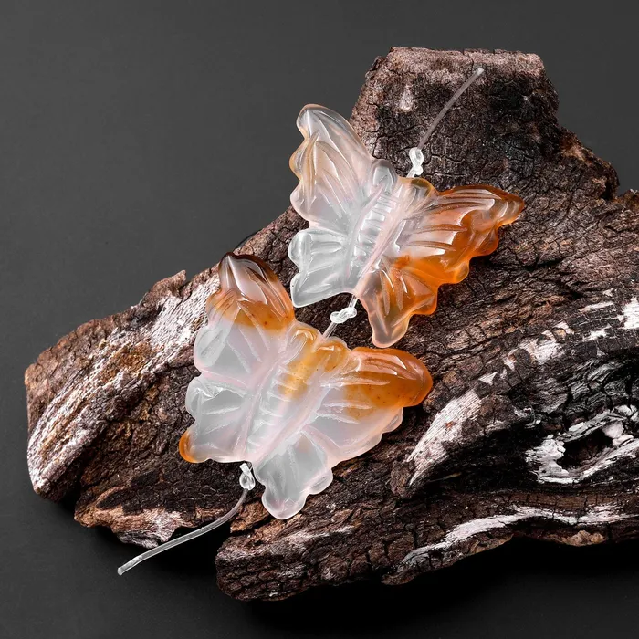 Earrings Intrinsic Trading Hand Carved Natural Translucent Creamy Carnelian Butterfly Earring Pair Drilled Gemstone Matched Beads Earrings Intrinsic Trading Hand Carved Natural Translucent Creamy Carnelian Butterfly Earring Pair Drilled Gemstone Matched Beads
