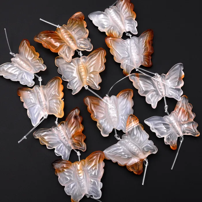 Earrings Intrinsic Trading Hand Carved Natural Translucent Creamy Carnelian Butterfly Earring Pair Drilled Gemstone Matched Beads