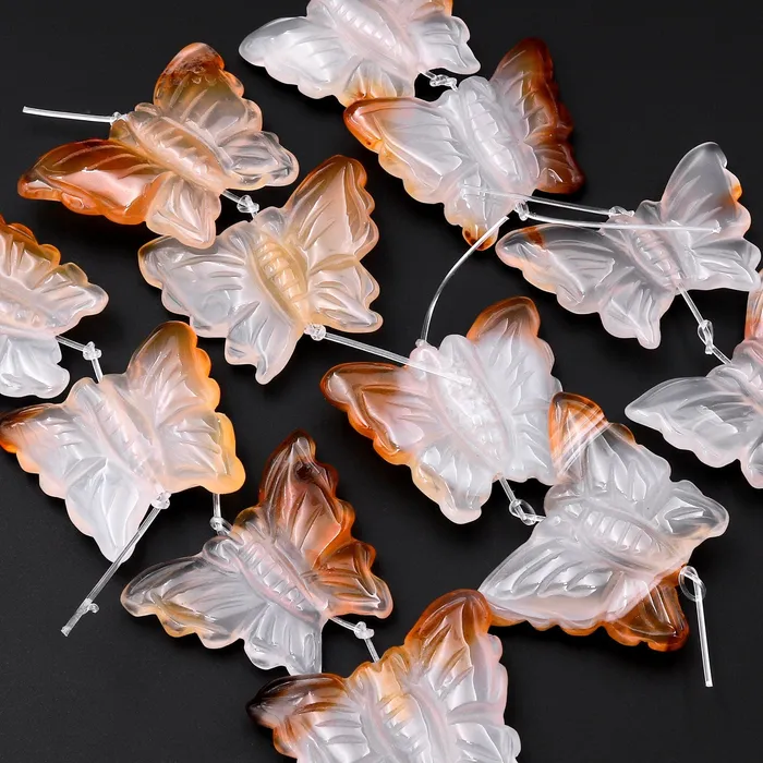 Earrings Intrinsic Trading Hand Carved Natural Translucent Creamy Carnelian Butterfly Earring Pair Drilled Gemstone Matched Beads