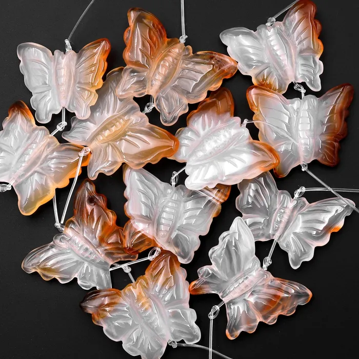 Earrings Intrinsic Trading Hand Carved Natural Translucent Creamy Carnelian Butterfly Earring Pair Drilled Gemstone Matched Beads