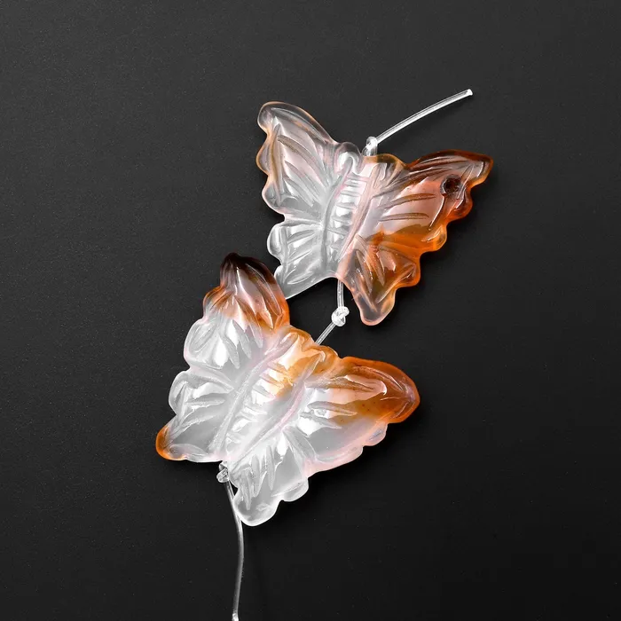Earrings Intrinsic Trading Hand Carved Natural Translucent Creamy Carnelian Butterfly Earring Pair Drilled Gemstone Matched Beads