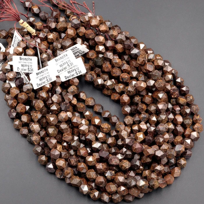 Earrings Intrinsic Trading Natural Bronzite Faceted Nugget Star Cut Rounded 8mm Nugget 10mm Round Nugget 12mm Geometric Cut Beads Strand