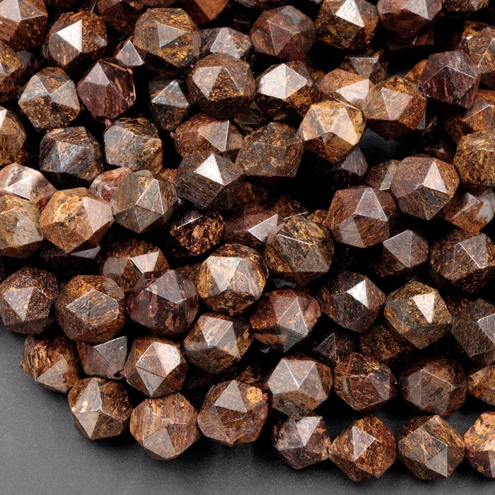 Earrings Intrinsic Trading Natural Bronzite Faceted Nugget Star Cut Rounded 8mm Nugget 10mm Round Nugget 12mm Geometric Cut Beads Strand
