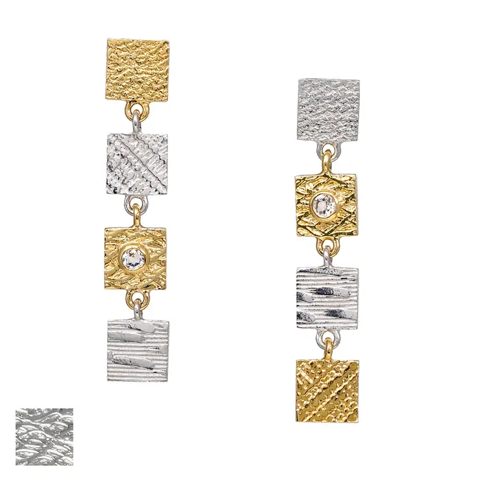 Earrings Q Evon 4 Tab Textured Earrings with White Lab Diamond