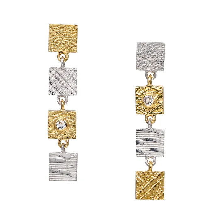 Earrings Q Evon 4 Tab Textured Earrings with White Lab Diamond