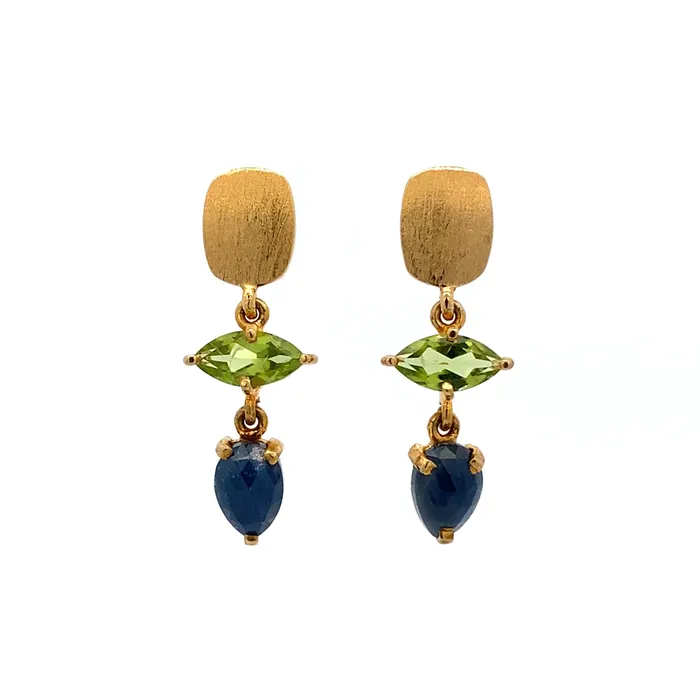 Earrings Q Evon Peridot and Blue Sapphire Post Top Earring 18k Vermeil