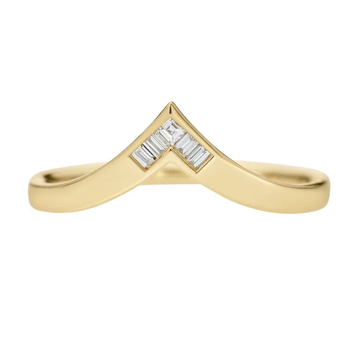 Gold Chevron Wedding Band with Baguette Carre Diamonds ARTEMER Rings