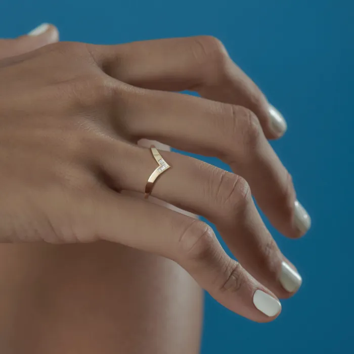 Gold Chevron Wedding Band with Baguette Carre Diamonds ARTEMER Rings Gold Chevron Wedding Band with Baguette Carre Diamonds ARTEMER Rings