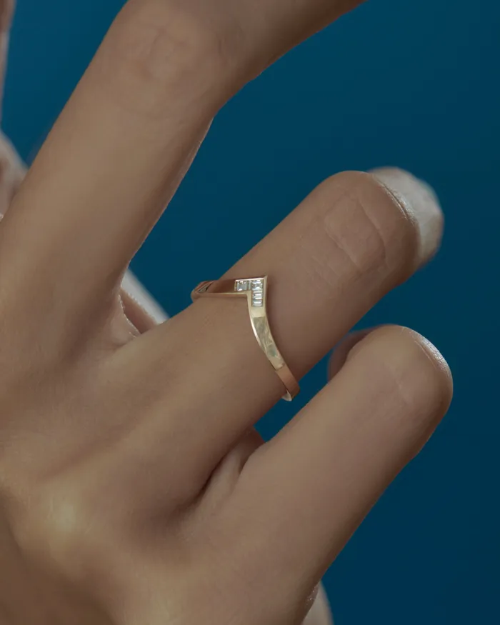 Gold Chevron Wedding Band with Baguette Carre Diamonds ARTEMER Rings Gold Chevron Wedding Band with Baguette Carre Diamonds ARTEMER Rings