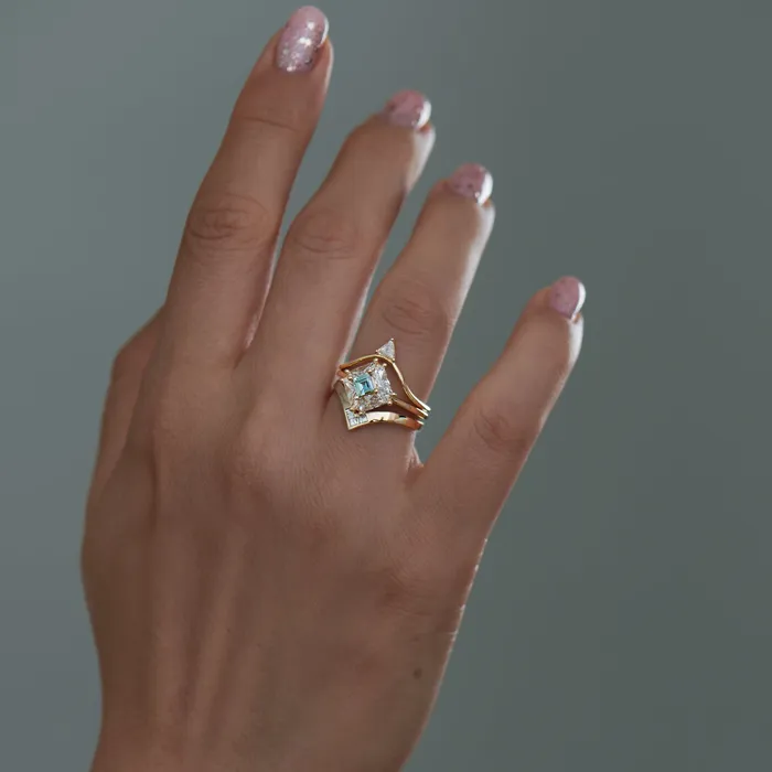 Gold Chevron Wedding Band with Baguette Carre Diamonds ARTEMER Rings Gold Chevron Wedding Band with Baguette Carre Diamonds ARTEMER Rings