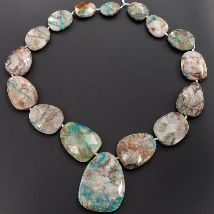 Graduated Faceted Natural Chrysocolla in Quartz Focal Pendant Beads Stunning Blue Strikes Designer Quality One of a Kind 17 Necklace Strand Intrinsic Trading Necklaces