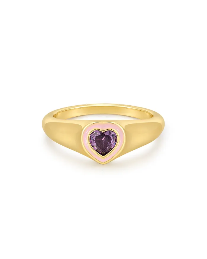 Heart Signet Ring Pink Gold Luv Aj Rings
