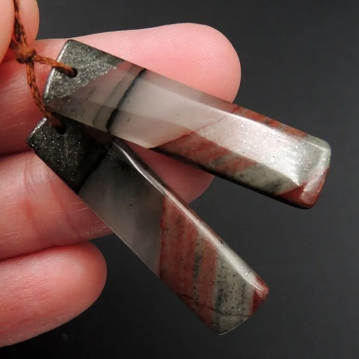 Intrinsic Trading Earrings Drilled Earring Pair Stone Natural African Bloodstone Pyrite Matched Cabochon Pair Cab Pair Symmetrical Rectangle Shaped Earring Beads E3089