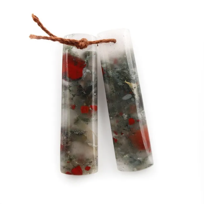 Intrinsic Trading Earrings Drilled Gemstone Earring Pair Natural African Bloodstone Matched Pair Long Rectangle Earring Beads