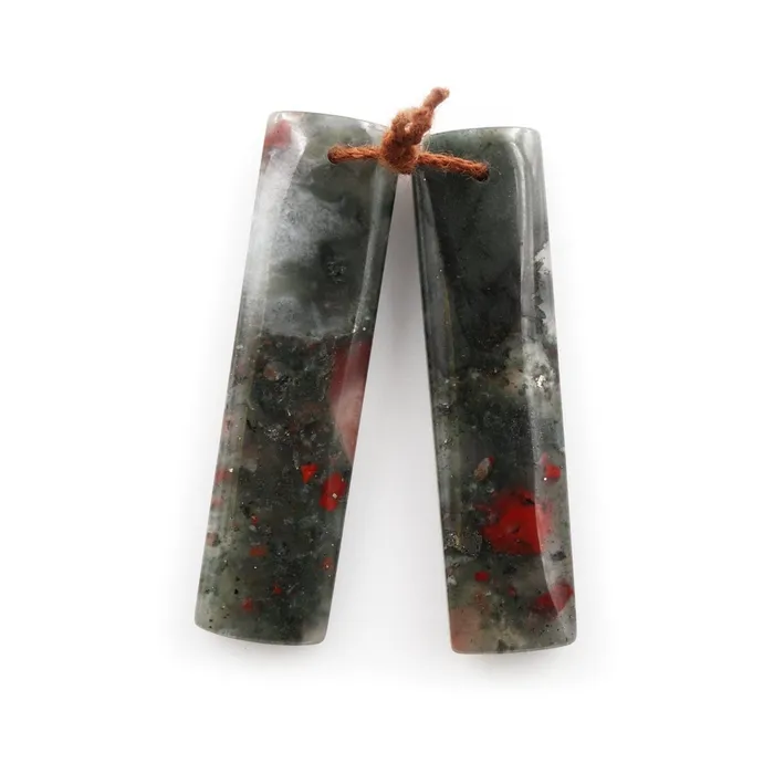 Intrinsic Trading Earrings Drilled Gemstone Earring Pair Natural African Bloodstone Matched Pair Long Rectangle Earring Beads