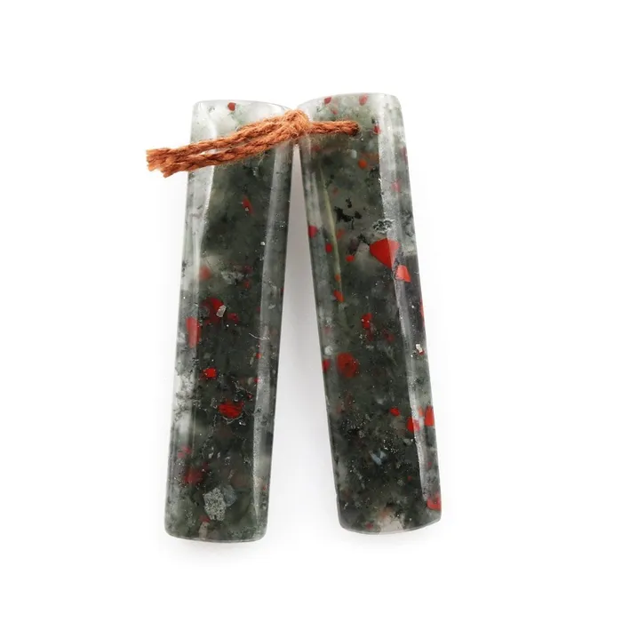 Intrinsic Trading Earrings Drilled Gemstone Earring Pair Natural African Bloodstone Matched Pair Long Rectangle Earring Beads