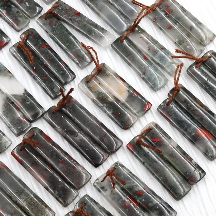 Intrinsic Trading Earrings Drilled Gemstone Earring Pair Natural African Bloodstone Matched Pair Long Rectangle Earring Beads