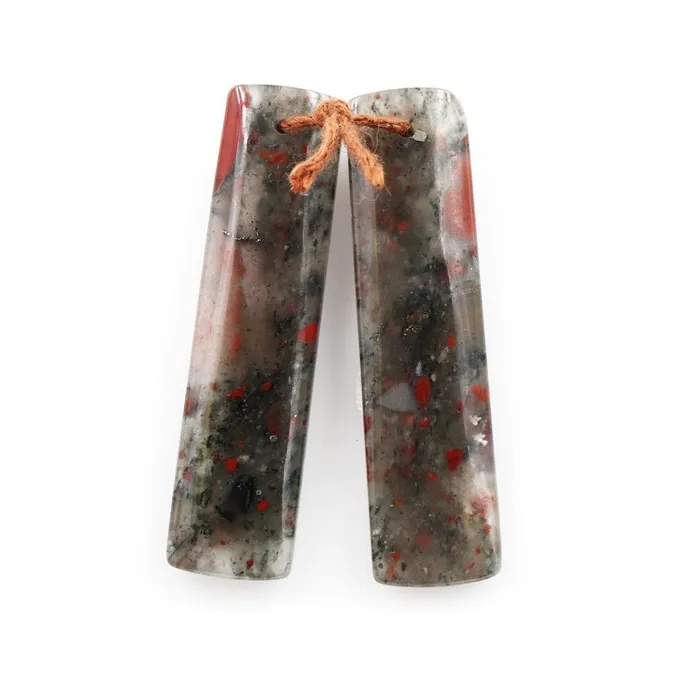 Intrinsic Trading Earrings Drilled Gemstone Earring Pair Natural African Bloodstone Matched Pair Long Rectangle Earring Beads