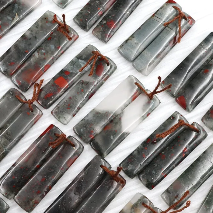 Intrinsic Trading Earrings Drilled Gemstone Earring Pair Natural African Bloodstone Matched Pair Long Rectangle Earring Beads