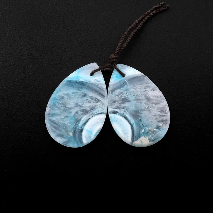 Intrinsic Trading Earrings Drilled Natural Blue Hemimorphite Earring Pair Matched Teardroop Slice Gemstone Beads