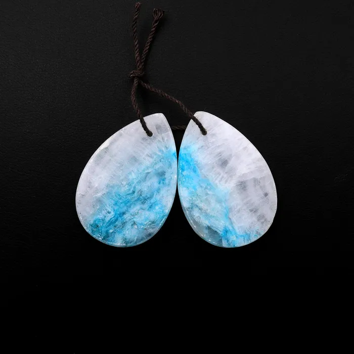 Intrinsic Trading Earrings Drilled Natural Blue Hemimorphite Earring Pair Matched Teardroop Slice Gemstone Beads
