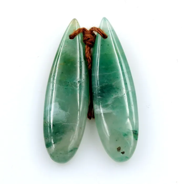 Intrinsic Trading Earrings Drilled Natural Green Jade Earring Pair Teardrop Cabochon Cab Pair Matched Gemstone Earrings Bead Pair