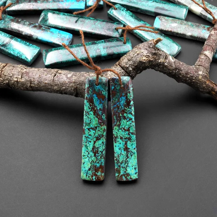 Intrinsic Trading Earrings Natural Blue Green Parrot Wing Chrysocolla Rectangle Earrings Matched Gemstone Bead Pair A5 Intrinsic Trading Earrings Natural Blue Green Parrot Wing Chrysocolla Rectangle Earrings Matched Gemstone Bead Pair A5