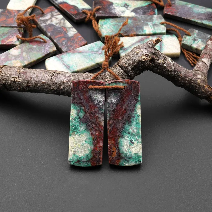 Intrinsic Trading Earrings Natural Chrysocolla in Copper Earring Pair Drilled Cabochon Cab Pair Flat Rectangle Matched Gemstone Bead Pair From Arizona Intrinsic Trading Earrings Natural Chrysocolla in Copper Earring Pair Drilled Cabochon Cab Pair Flat Rectangle Matched Gemstone Bead Pair From Arizona