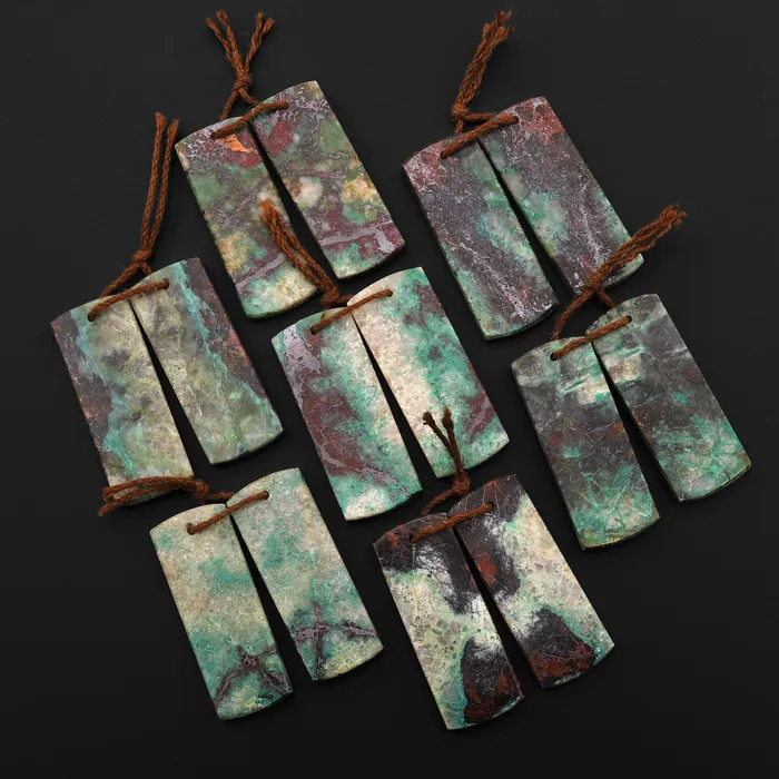 Intrinsic Trading Earrings Natural Chrysocolla in Copper Earring Pair Drilled Cabochon Cab Pair Flat Rectangle Matched Gemstone Bead Pair From Arizona