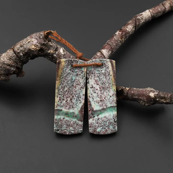 Intrinsic Trading Earrings Natural Chrysocolla in Copper Earring Pair Drilled Cabochon Cab Pair Flat Rectangle Matched Gemstone Bead Pair From Arizona