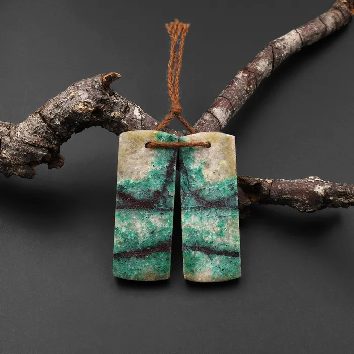 Intrinsic Trading Earrings Natural Chrysocolla in Copper Earring Pair Drilled Cabochon Cab Pair Flat Rectangle Matched Gemstone Bead Pair From Arizona