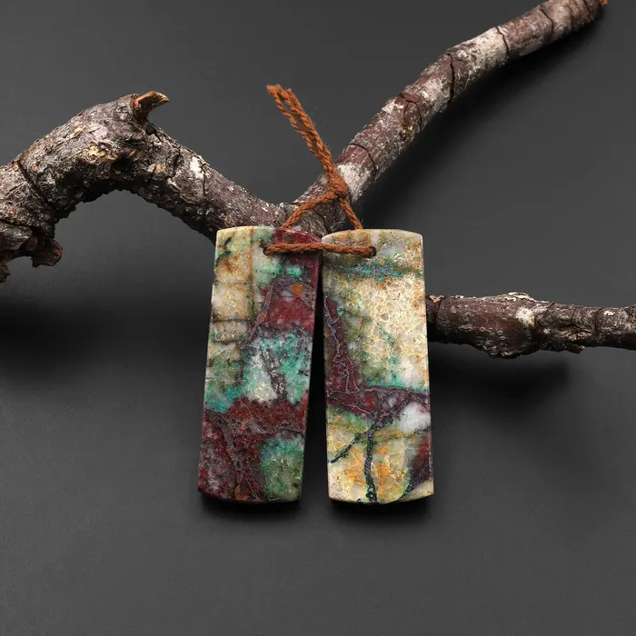Intrinsic Trading Earrings Natural Chrysocolla in Copper Earring Pair Drilled Cabochon Cab Pair Flat Rectangle Matched Gemstone Bead Pair From Arizona