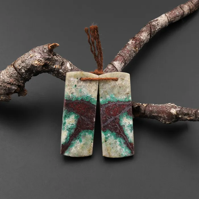 Intrinsic Trading Earrings Natural Chrysocolla in Copper Earring Pair Drilled Cabochon Cab Pair Flat Rectangle Matched Gemstone Bead Pair From Arizona