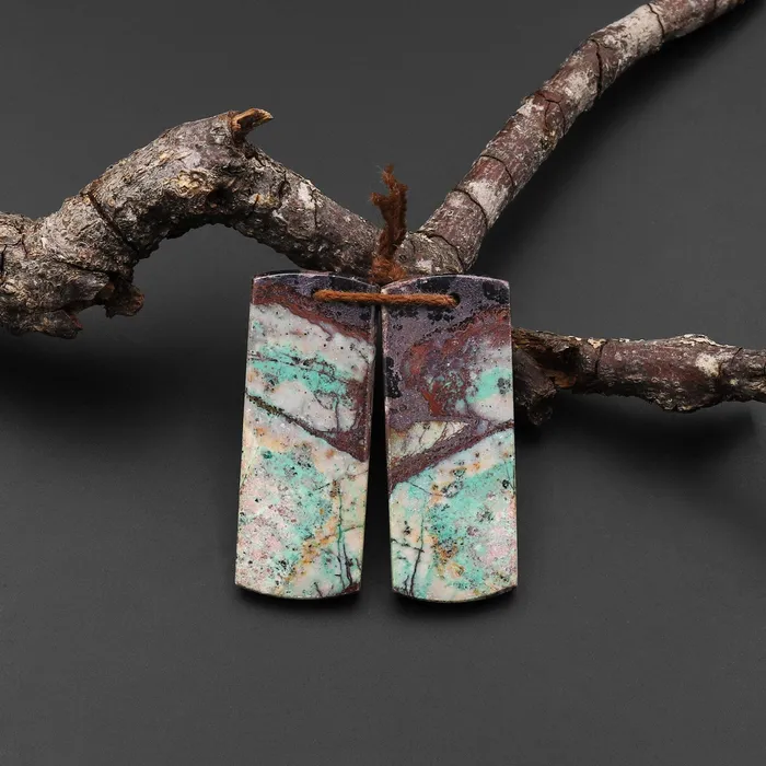 Intrinsic Trading Earrings Natural Chrysocolla in Copper Earring Pair Drilled Cabochon Cab Pair Flat Rectangle Matched Gemstone Bead Pair From Arizona