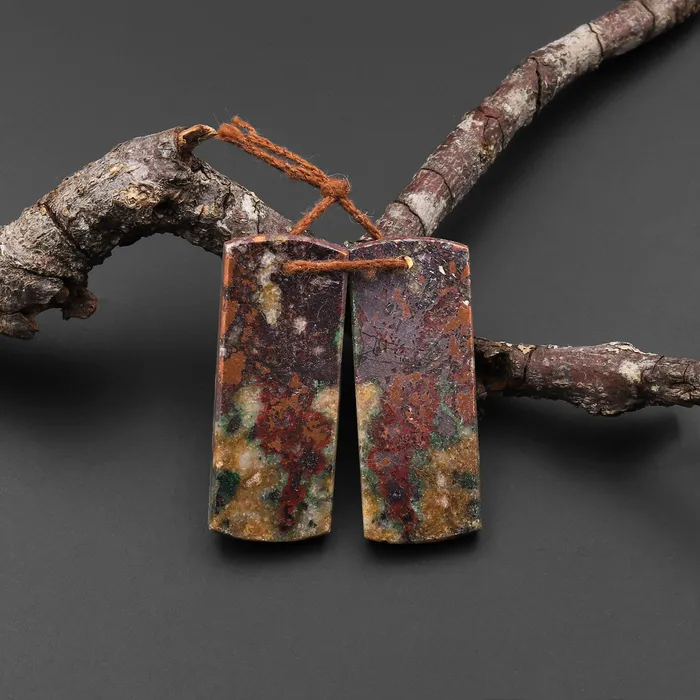 Intrinsic Trading Earrings Natural Chrysocolla in Copper Earring Pair Drilled Cabochon Cab Pair Flat Rectangle Matched Gemstone Bead Pair From Arizona