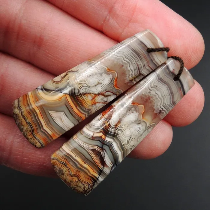 Intrinsic Trading Earrings Natural Laguna Lace Agate Earring Pair Trapezoid Cabochon Cab Drilled Matched Earrings Bead Pair E3016