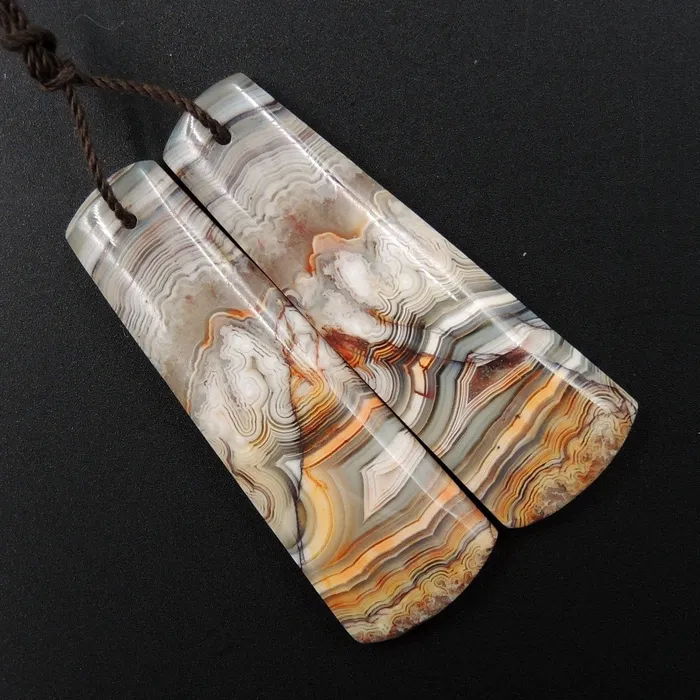 Intrinsic Trading Earrings Natural Laguna Lace Agate Earring Pair Trapezoid Cabochon Cab Drilled Matched Earrings Bead Pair E3016