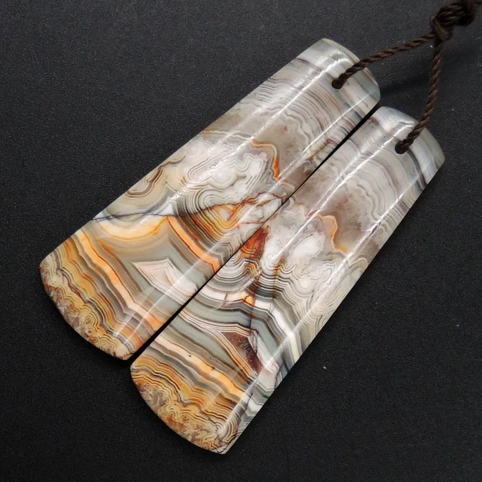 Intrinsic Trading Earrings Natural Laguna Lace Agate Earring Pair Trapezoid Cabochon Cab Drilled Matched Earrings Bead Pair E3016