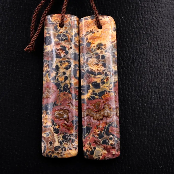Intrinsic Trading Earrings Natural Leopard Skin Jasper Earring Pair Drilled Gemstone Earring Cabochon Cab Pair Rectangle Matched Earrings Bead Pair