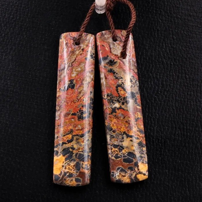 Intrinsic Trading Earrings Natural Leopard Skin Jasper Earring Pair Drilled Gemstone Earring Cabochon Cab Pair Rectangle Matched Earrings Bead Pair