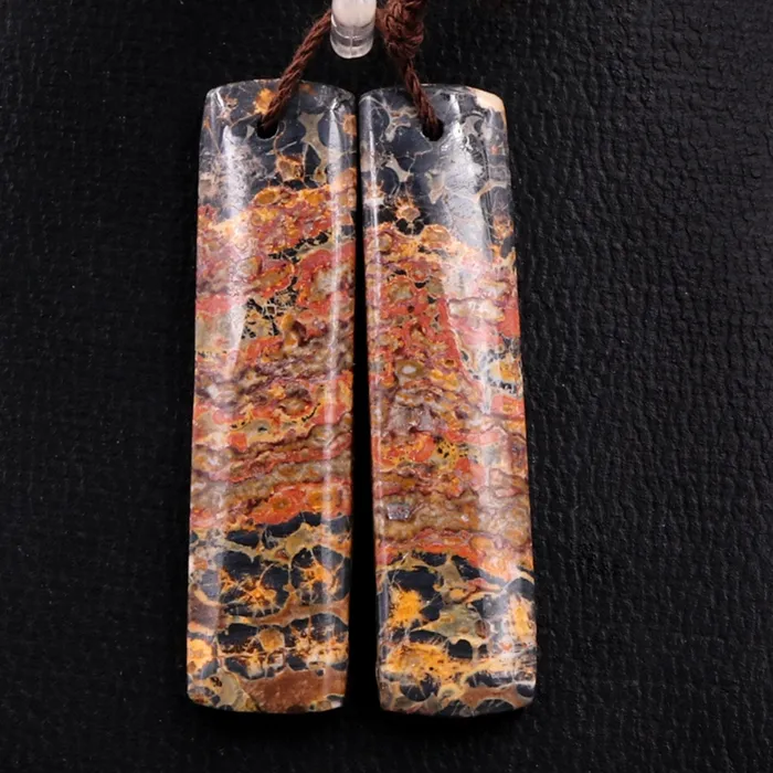 Intrinsic Trading Earrings Natural Leopard Skin Jasper Earring Pair Drilled Gemstone Earring Cabochon Cab Pair Rectangle Matched Earrings Bead Pair