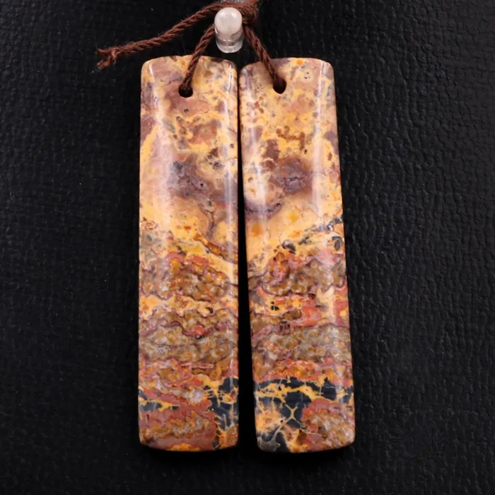 Intrinsic Trading Earrings Natural Leopard Skin Jasper Earring Pair Drilled Gemstone Earring Cabochon Cab Pair Rectangle Matched Earrings Bead Pair