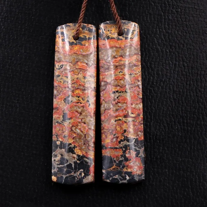 Intrinsic Trading Earrings Natural Leopard Skin Jasper Earring Pair Drilled Gemstone Earring Cabochon Cab Pair Rectangle Matched Earrings Bead Pair